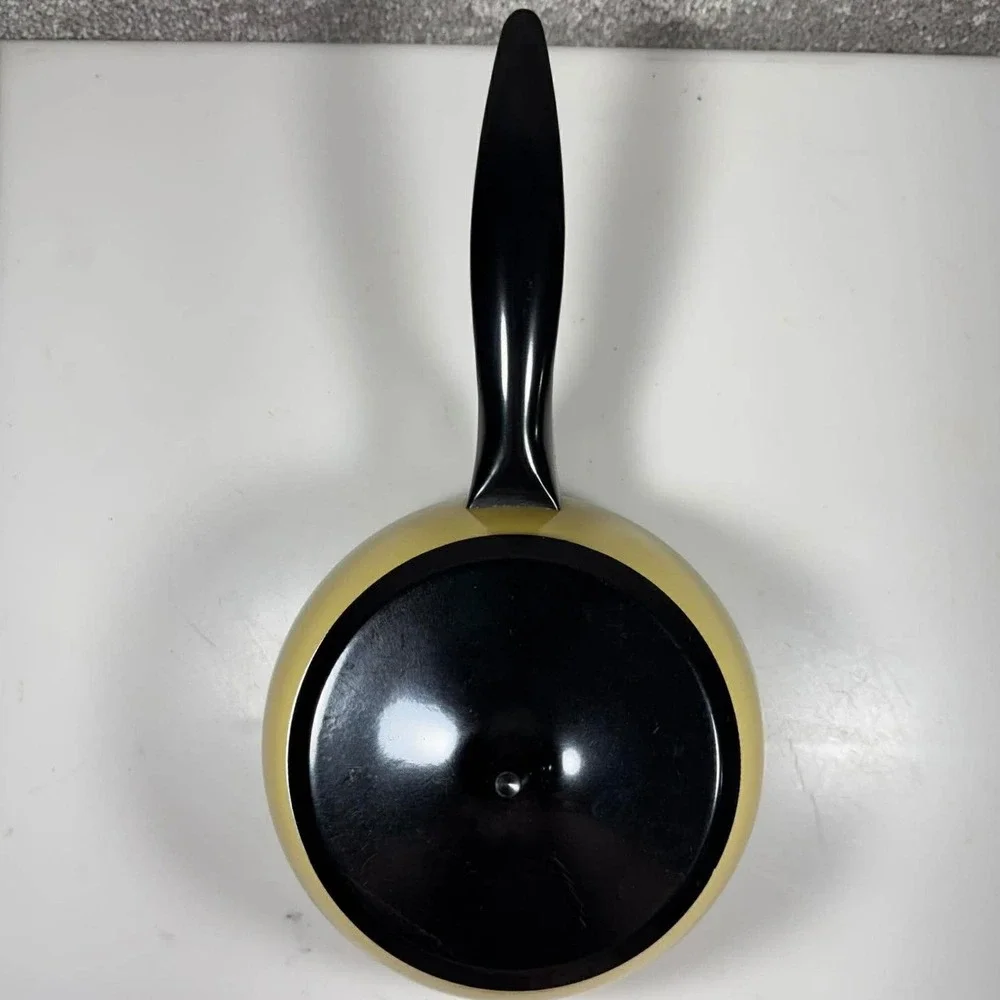 Sauce Pan Pot Yellow‎ Enamel with Black Lid MCM Vintage